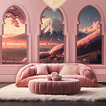 Wall murals Three arched windows with a mountain view