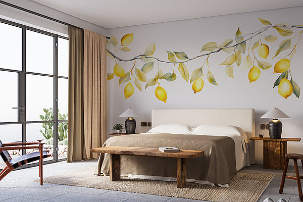 Branch with yellow leaves and lemons Wall murals Branch with yellow leaves and lemons