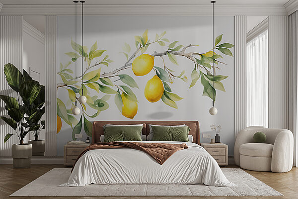 Branch of lemon tree with yellow fruits Wall murals Branch of lemon tree with yellow fruits