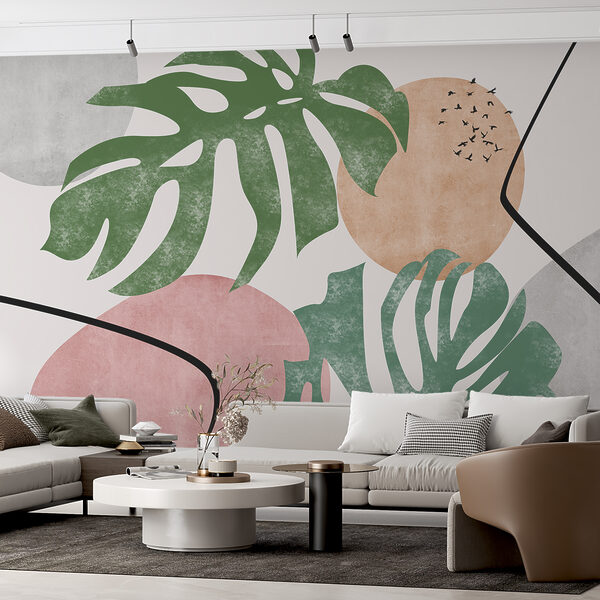 Tropical Minimalism: Birds and Leaves Wall murals Tropical Minimalism: Birds and Leaves