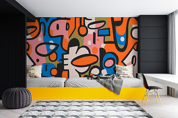 Colorful pattern with black and white lines Wall murals Colorful pattern with black and white lines