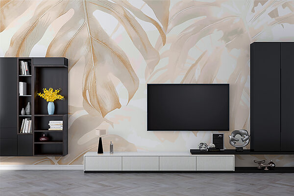 Creamy Monstera Leaves Artwork Wall murals Creamy Monstera Leaves Artwork