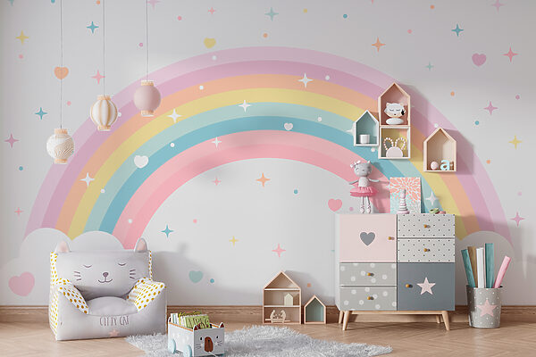 Rainbow with clouds and stars Wall murals Rainbow with clouds and stars