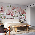 Wall murals Branch with pink flowers and leaves