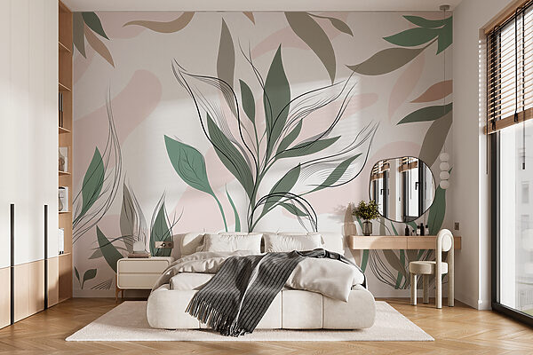 Graceful botanical pattern in neutrals Wall murals Graceful botanical pattern in neutrals