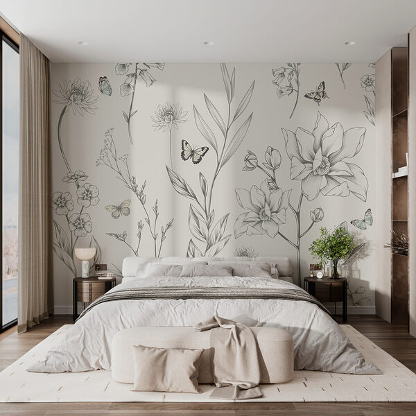 Wallpaper with flowers and butterflies Wall murals Wallpaper with flowers and butterflies