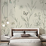 Wall mural Wallpaper with flowers and butterflies