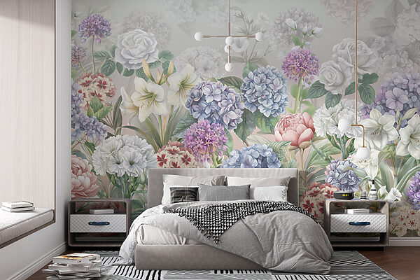 Group of flowers on a white background Wall mural Group of flowers on a white background