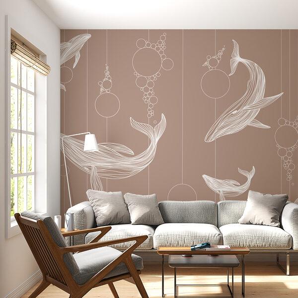 Wall mural Wall mural Group of whales with bubbles (SKU: w08074)
