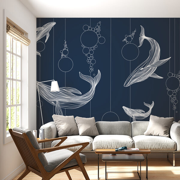 Group of whales and bubbles Wall murals Group of whales and bubbles