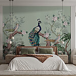 Wall mural Wallpaper with birds on branches