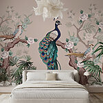 Wall murals Wallpaper with birds on branches