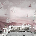 Wall murals Group of white birds flying in the sky