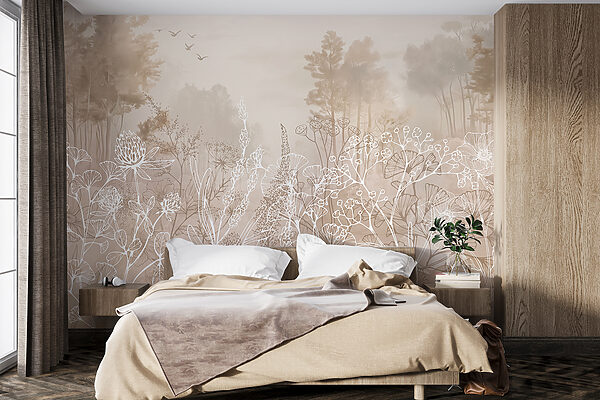 Drawing of plants and trees Wall murals Drawing of plants and trees
