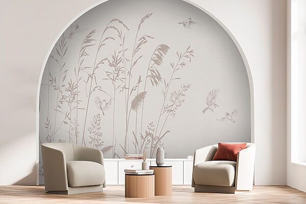 Wall mural Birds flying over tall grass (SKU: w08172) Wall mural Wall mural Birds flying over tall grass (SKU: w08172)
