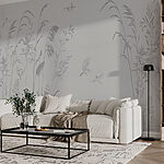 Wall murals Birds flying over tall grass