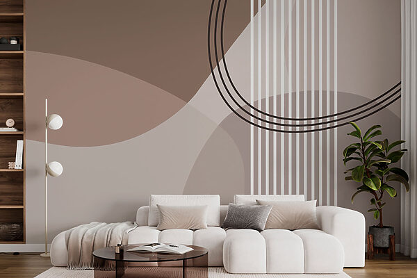 Wall mural Wall mural Brown and white background with lines and circles (SKU: w08173)