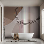Wall mural Brown and white background with lines and circles