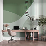 Wall mural Green and white background with lines and circles