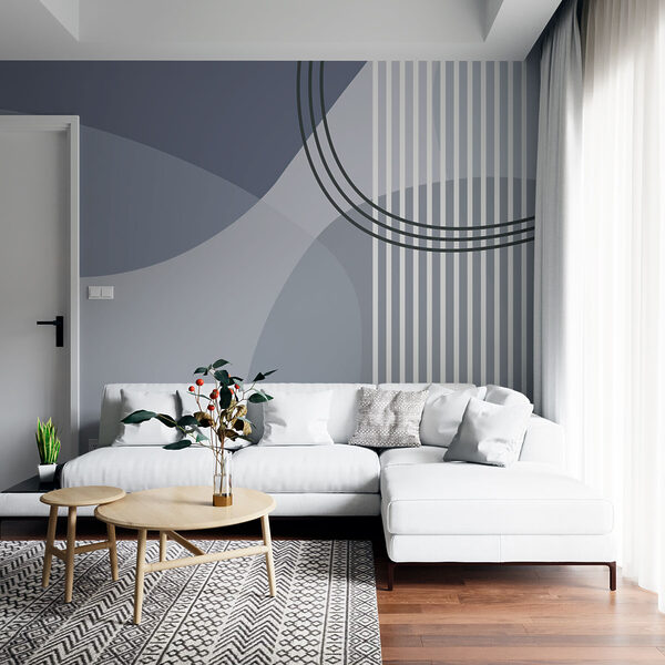 Wall murals Wall murals Grey and white background with black circles and lines (SKU: w08173v2)