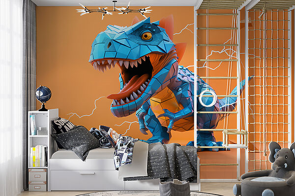 Wall mural Wall mural Blue dinosaur with lightning coming out of it (SKU: w01333v1)