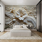 Wall mural White flower and leaves