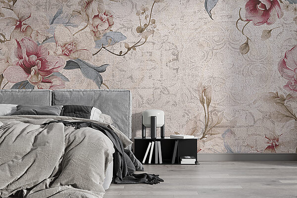 Elegant blooms grace textured canvas Wall murals Elegant blooms grace textured canvas