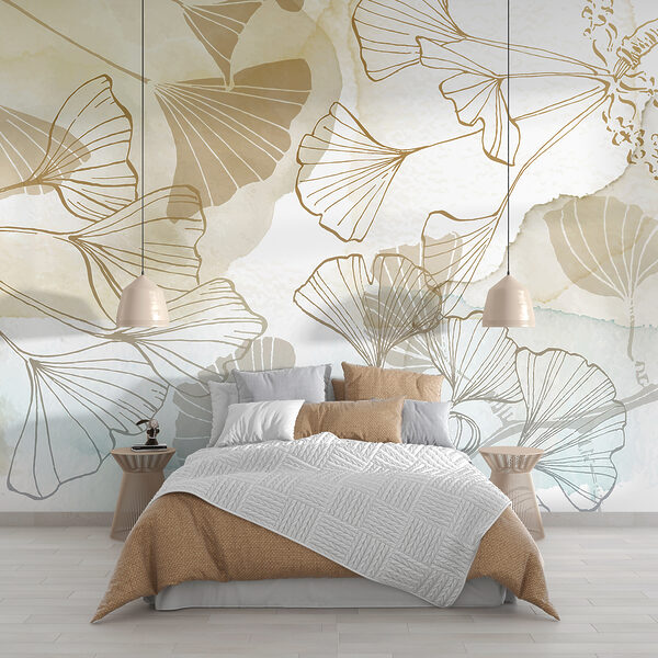 Graceful ginkgo leaves in watercolor wash Wall murals Graceful ginkgo leaves in watercolor wash