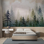 Wall murals Painting of trees in the fog
