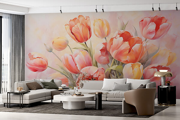 Painting of flowers on a white background Wall murals Painting of flowers on a white background