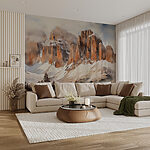 Wall murals Mountain range with trees and clouds