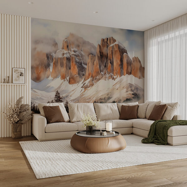 Mountain range with trees and clouds Wall murals Mountain range with trees and clouds