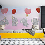 Wall murals Group of elephants holding balloons