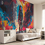 Wall mural Astronaut in space with a large red and orange space behind him