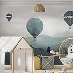 Wall murals Group of hot air balloons flying over a village