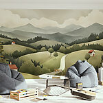 Wall murals Landscape with houses and trees