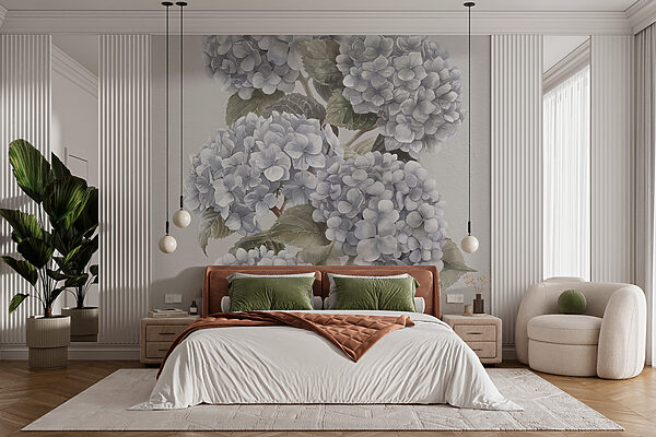 Wall mural Wall mural Elegant hydrangeas in soft monochrome (SKU: w08176)