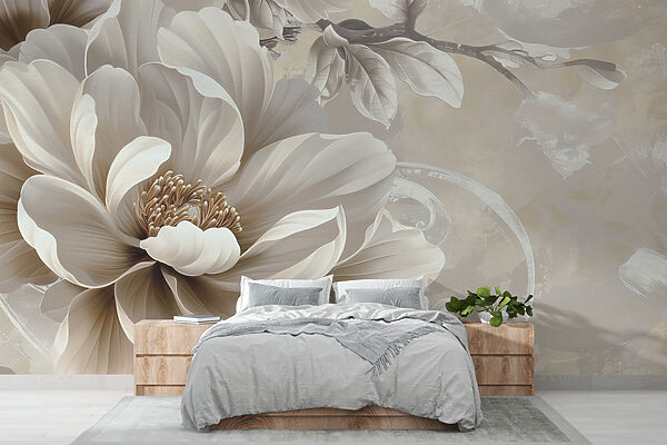 Wall murals Elegant cream blossom on vintage canvas (SKU: w08181v2) Wall murals Wall murals Elegant cream blossom on vintage canvas (SKU: w08181v2)