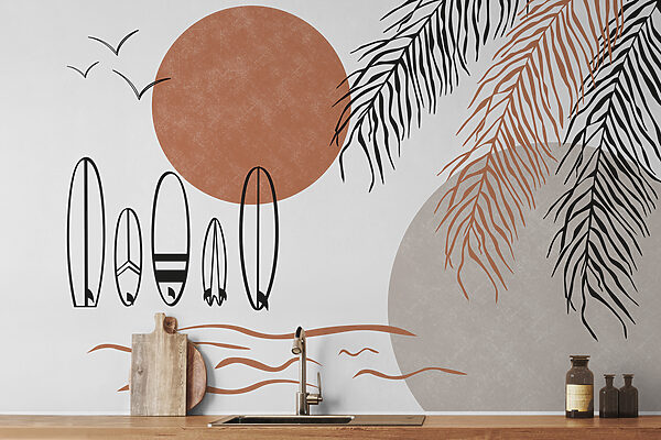Surfboards and palm leaves Wall murals Surfboards and palm leaves