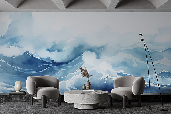 Watercolor of waves and clouds Wall murals Watercolor of waves and clouds