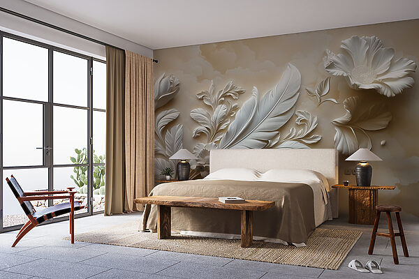 White floral design on a wall Wall murals White floral design on a wall