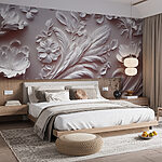 Wall murals White wall with flowers and leaves