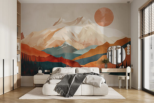 Mountain landscape with trees and a lake Wall murals Mountain landscape with trees and a lake