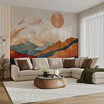Wall mural Mountain landscape with trees and a lake