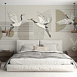 Wall murals Group of birds flying over music notes