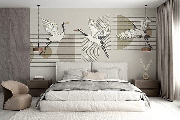 Group of birds flying over music notes Wall murals Group of birds flying over music notes