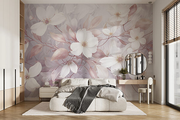 Ethereal Whispers in White and Pink Wall murals Ethereal Whispers in White and Pink