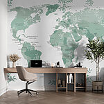 Wall murals Map of the world with green leaves