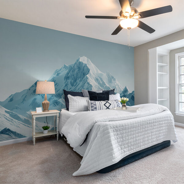 Snowy mountain range with blue sky Wall murals Snowy mountain range with blue sky