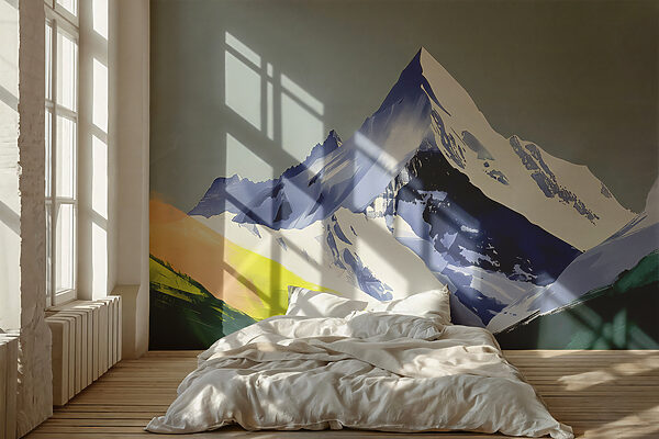 Mountain with snow and green hills Wall murals Mountain with snow and green hills